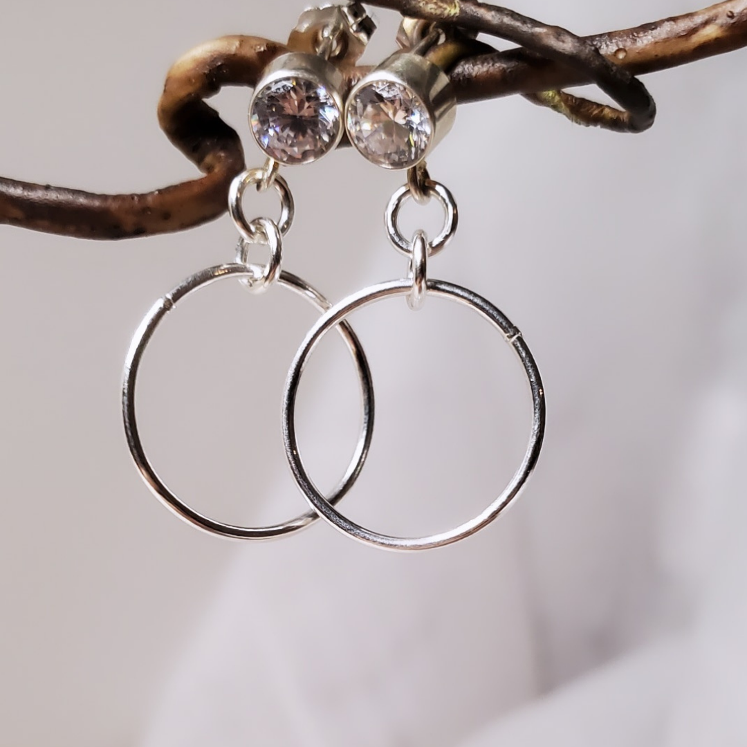 Sterling Silver Circles & Cubic Zirconia Post Earrings