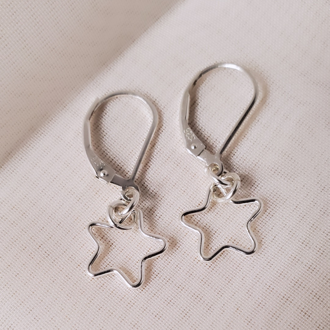 Sterling Silver Leverback Cosmic Star Earrings