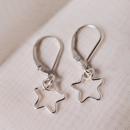 Sterling Silver Leverback Cosmic Star Earrings