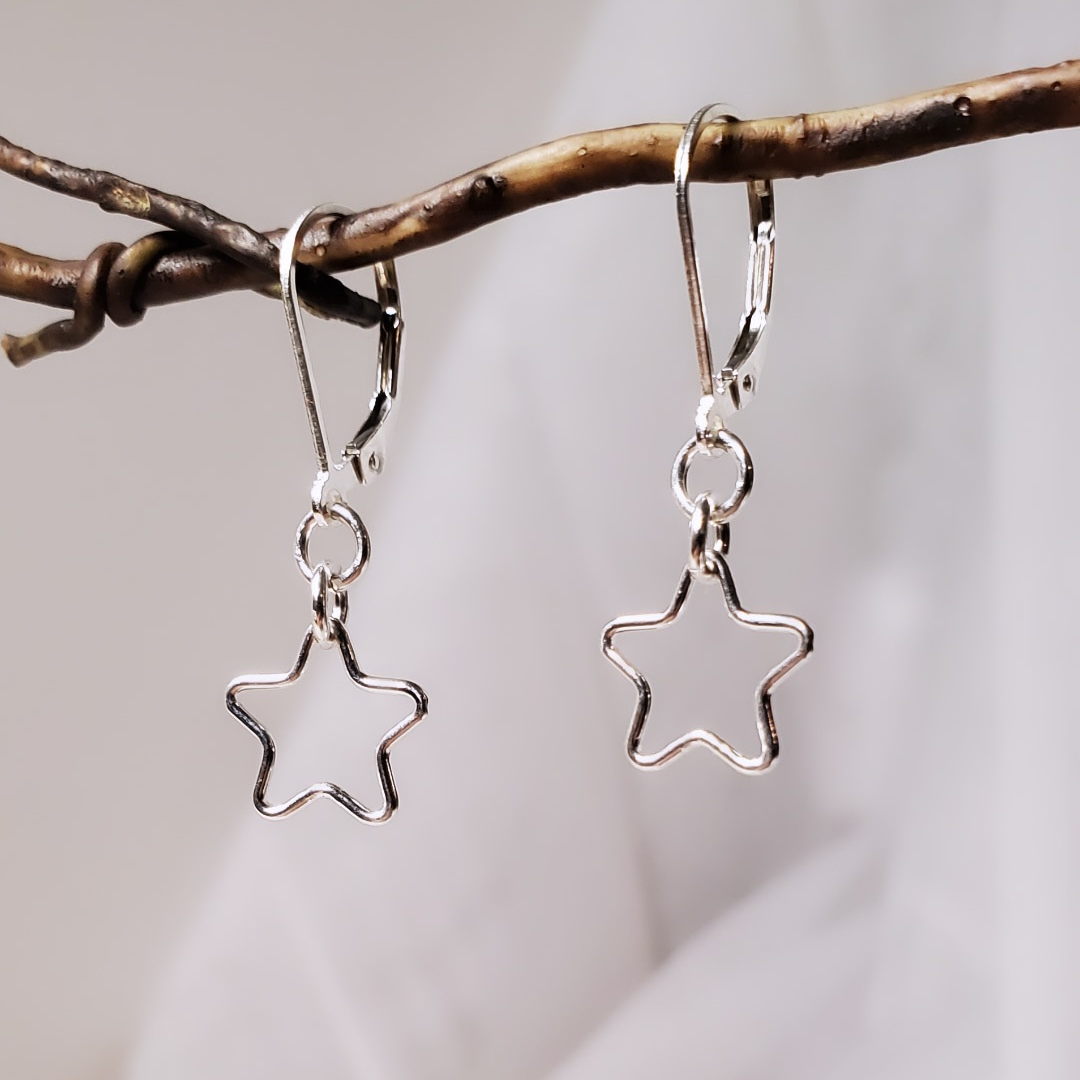 Sterling Silver Leverback Cosmic Star Earrings