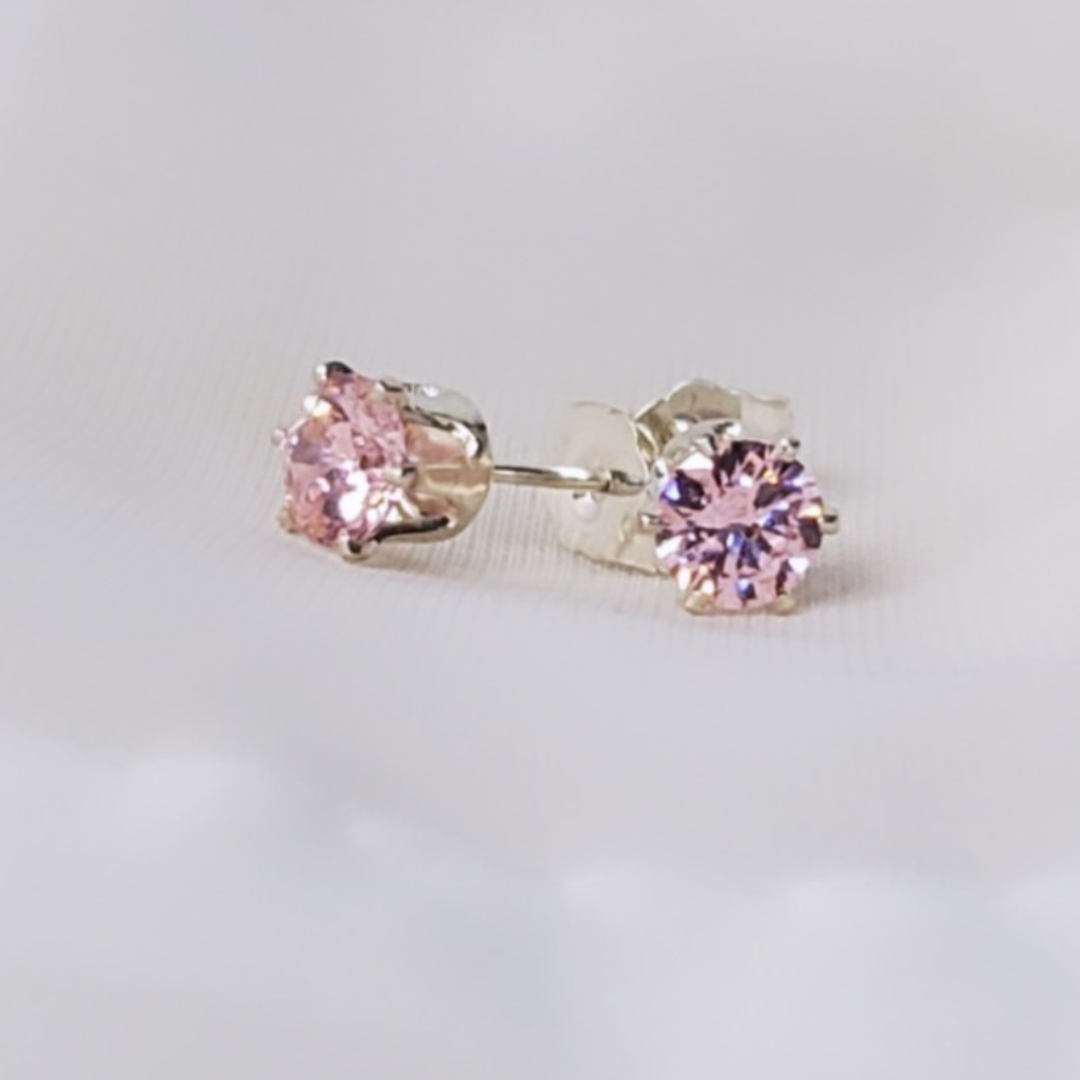 Elegant Bling: Pink Cubic Zirconia Sterling Silver Earrings