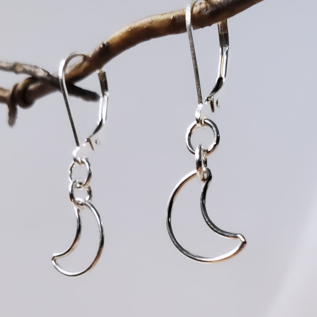 Sterling Silver Leverback Cosmic Moon Earrings