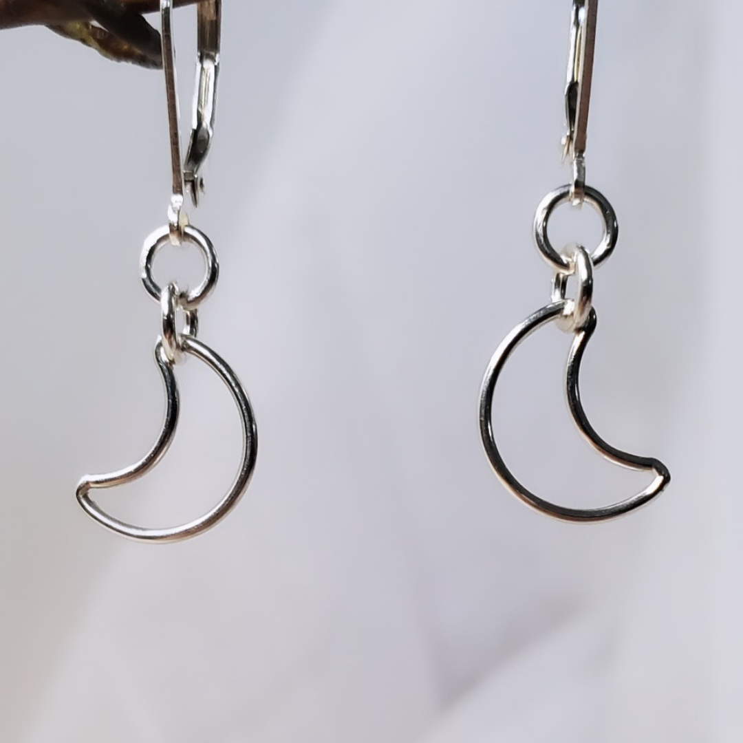 Sterling Silver Leverback Cosmic Moon Earrings