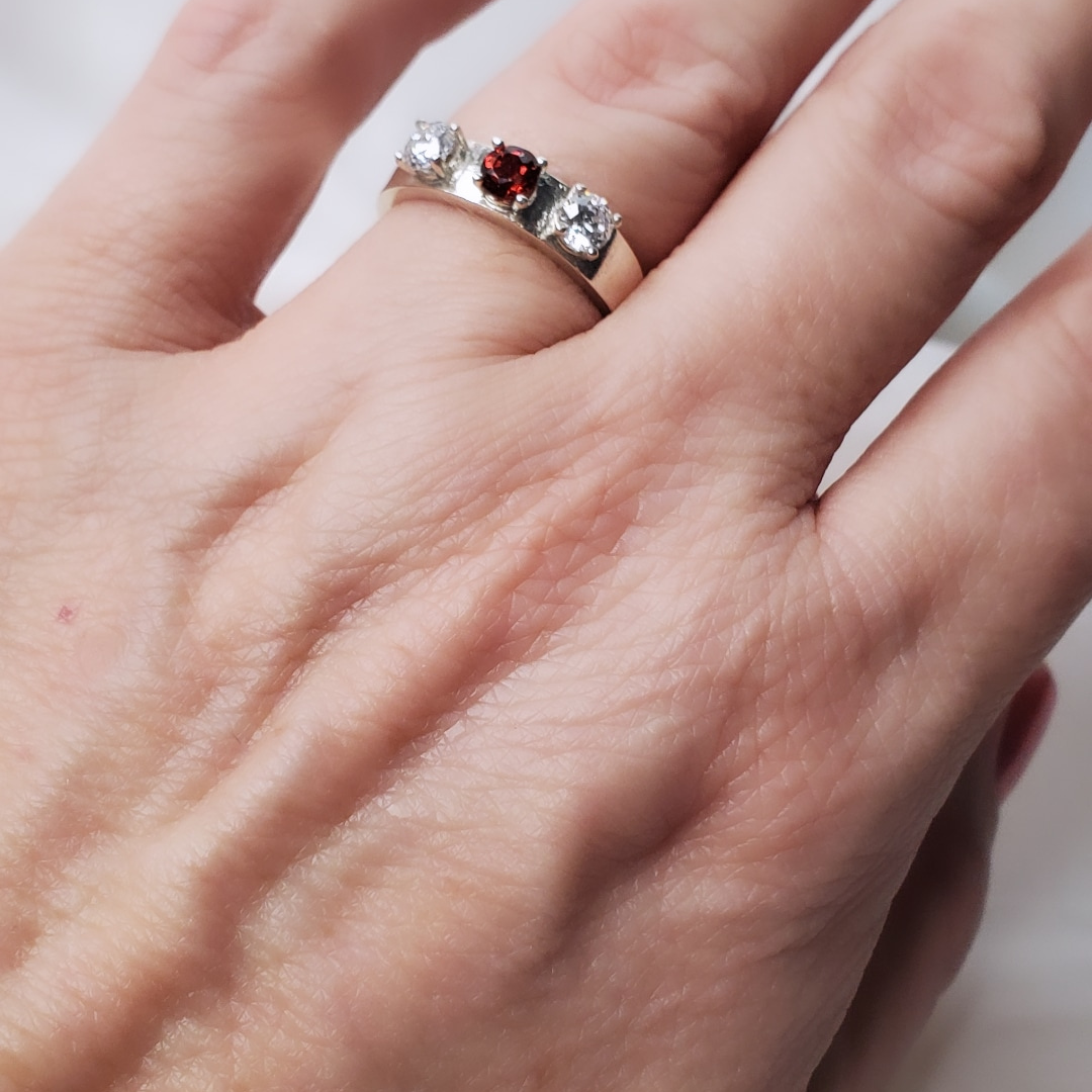 Swarovski Sparkle & Ruby Charm Sterling Silver Little Bling Ring