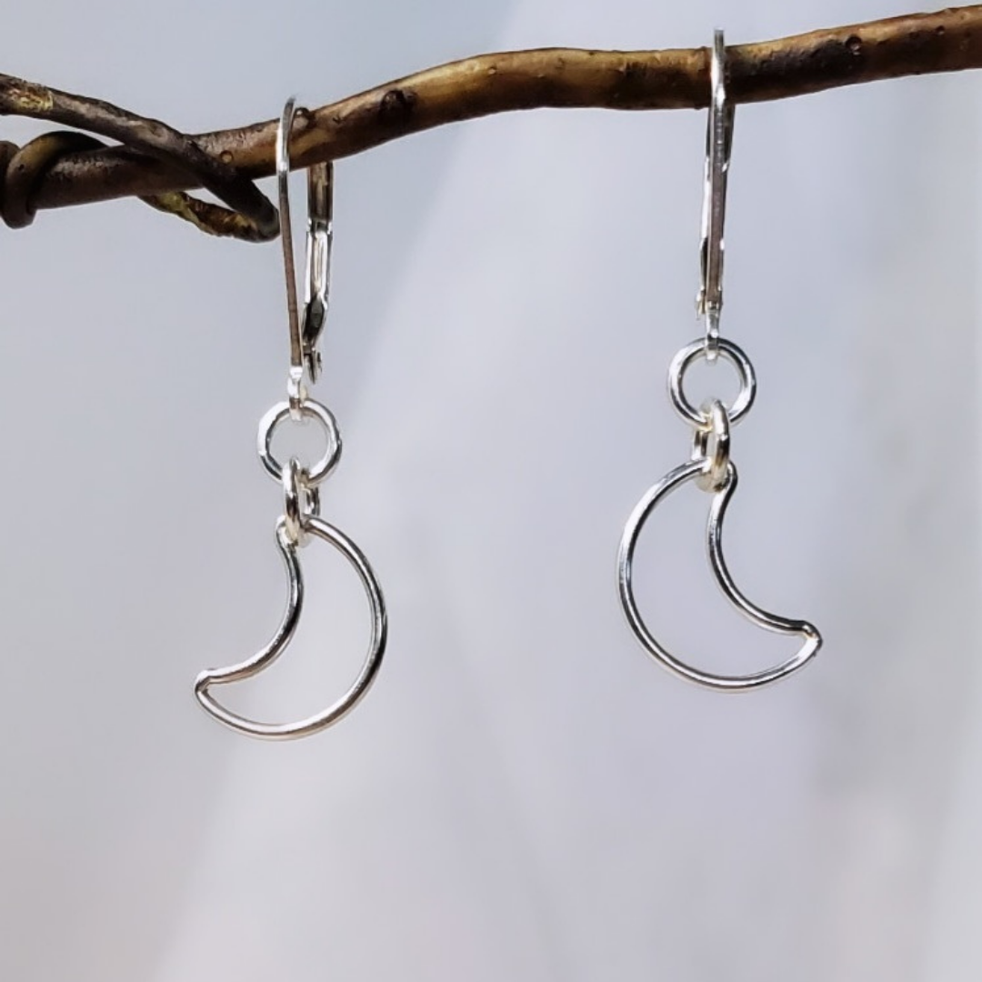 Sterling Silver Leverback Cosmic Moon Earrings