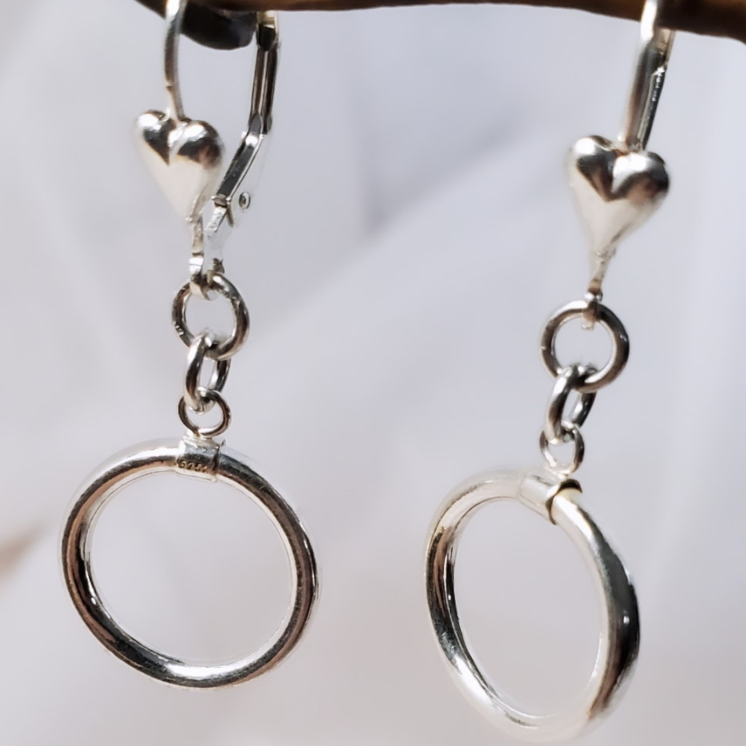 Sterling Silver Heart Leverback Circle of Love Earrings
