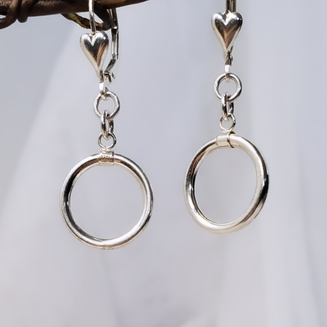 Sterling Silver Heart Leverback Circle of Love Earrings