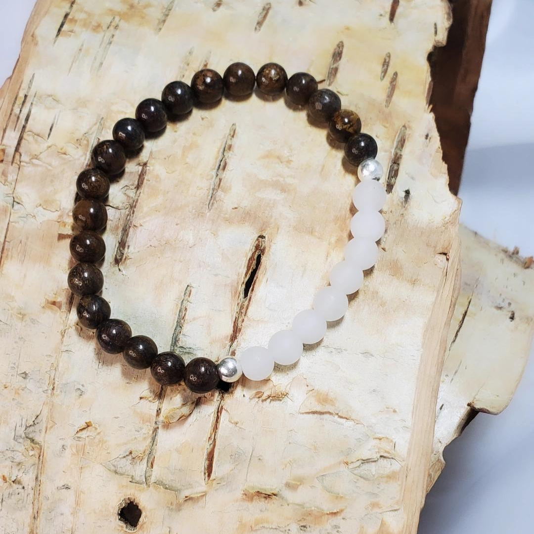Bronzite and Swarovski Pearls or White Jade Woodland Hide & Chic Bracelet