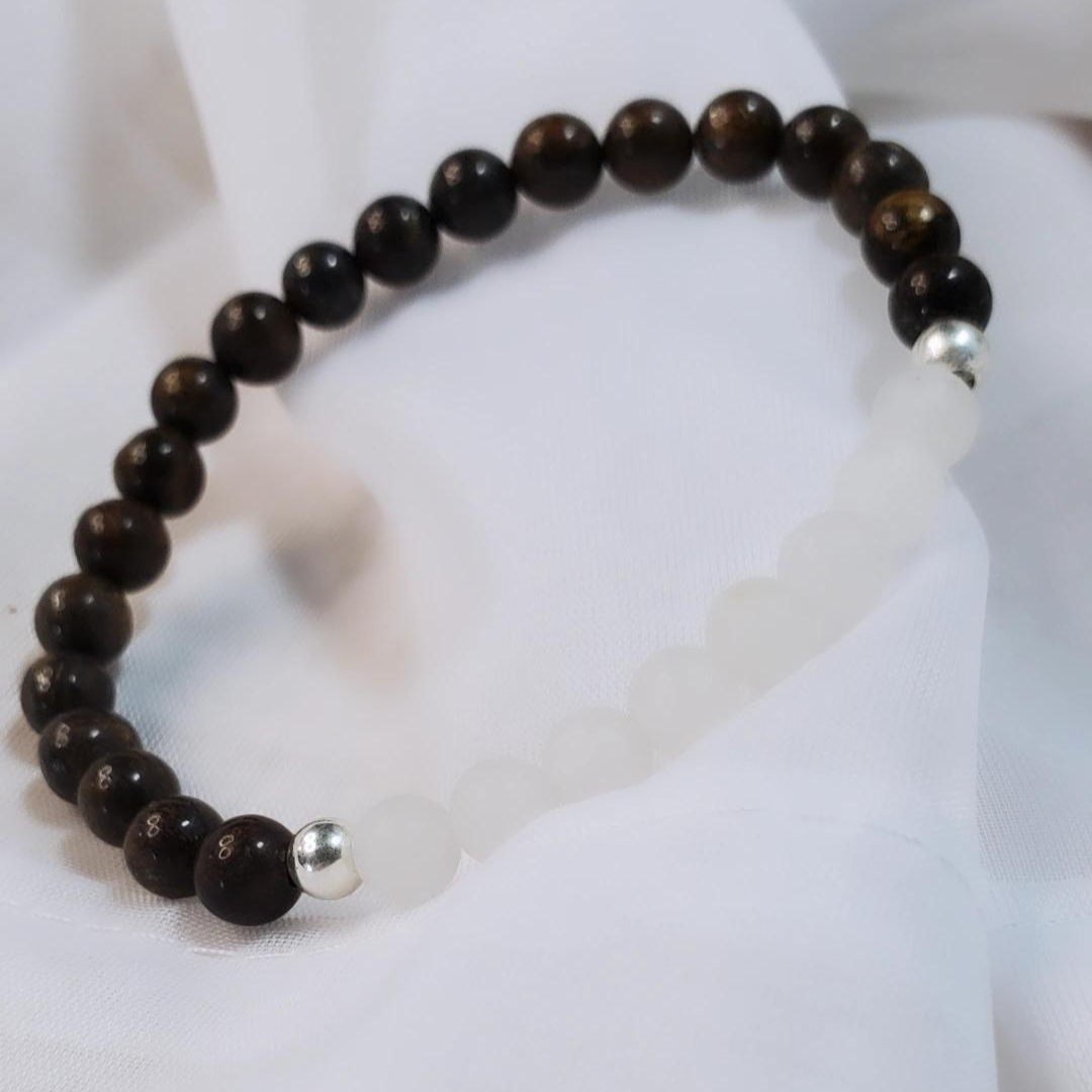 Bronzite and Swarovski Pearls or White Jade Woodland Hide & Chic Bracelet
