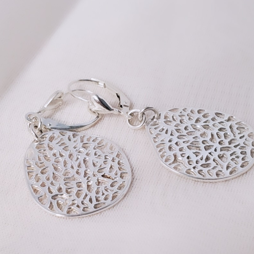 Intricate Filigree Fantasy Sterling Silver Leverback Earrings