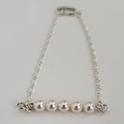 Sterling Silver Swarovski White Pearl Bar Bracelet - Plein De Vie Jewelry