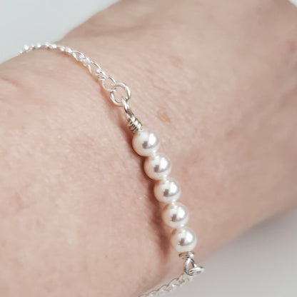 Sterling Silver Swarovski White Pearl Bar Bracelet - Plein De Vie Jewelry