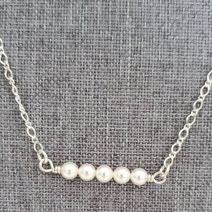 Sterling Silver Swarovski White Pearl Bar Necklace - Plein De Vie Jewelry