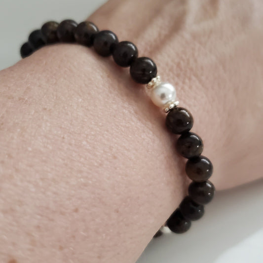 Woodland Grace – Bronzite & Daisy Spacer Bracelet - Plein De Vie Jewelry