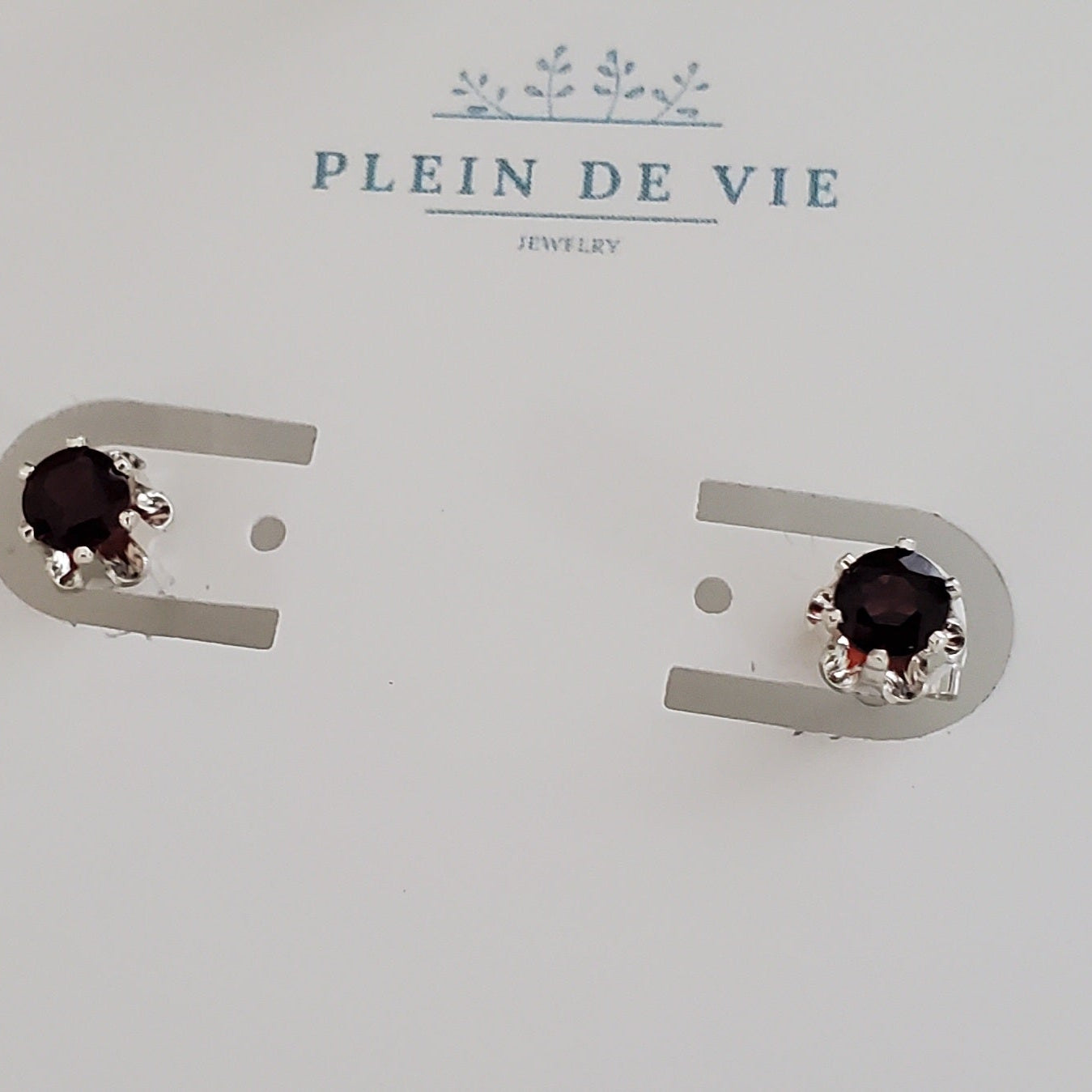 Sterling Silver Sparkle with Garnet Accents: Daily Bling Earrings - Plein De Vie Jewelry