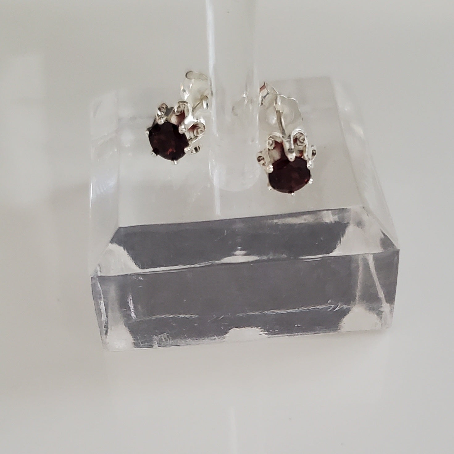 Sterling Silver Sparkle with Garnet Accents: Daily Bling Earrings - Plein De Vie Jewelry