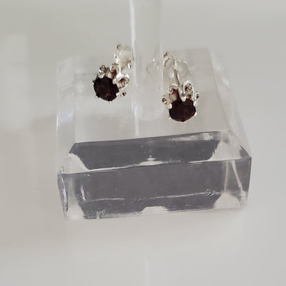 Sterling Silver Sparkle with Garnet Accents: Daily Bling Earrings - Plein De Vie Jewelry