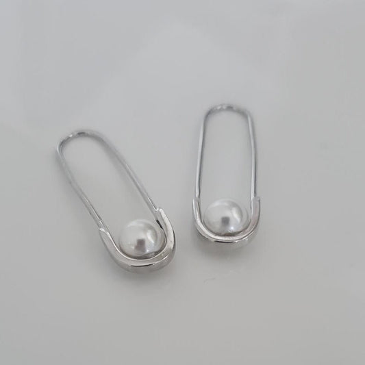 Sterling Silver Paperclip Freshwater Pearl Earrings