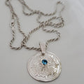 Sterling Silver Fleur-de-Lis Necklace with Swiss Blue Topaz Plein De Vie Jewelry