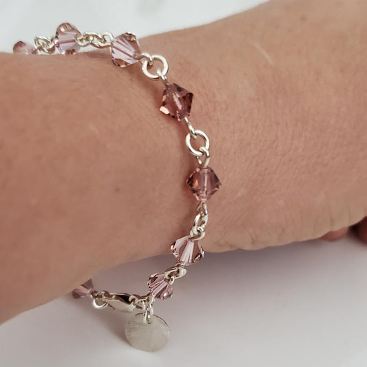 Sterling Silver and Swarovski Crystal Bracelet in Antique Pink