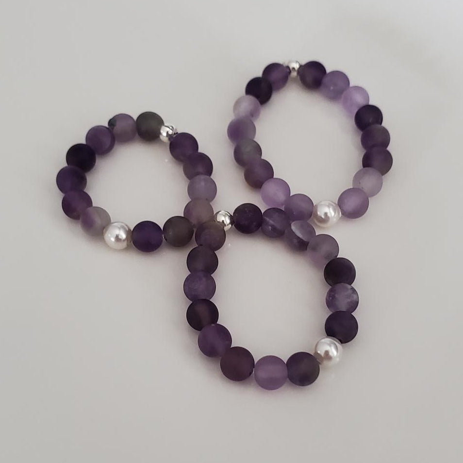 Matte Amethyst and Pearl Stretch Ring Plein De Vie Jewelry