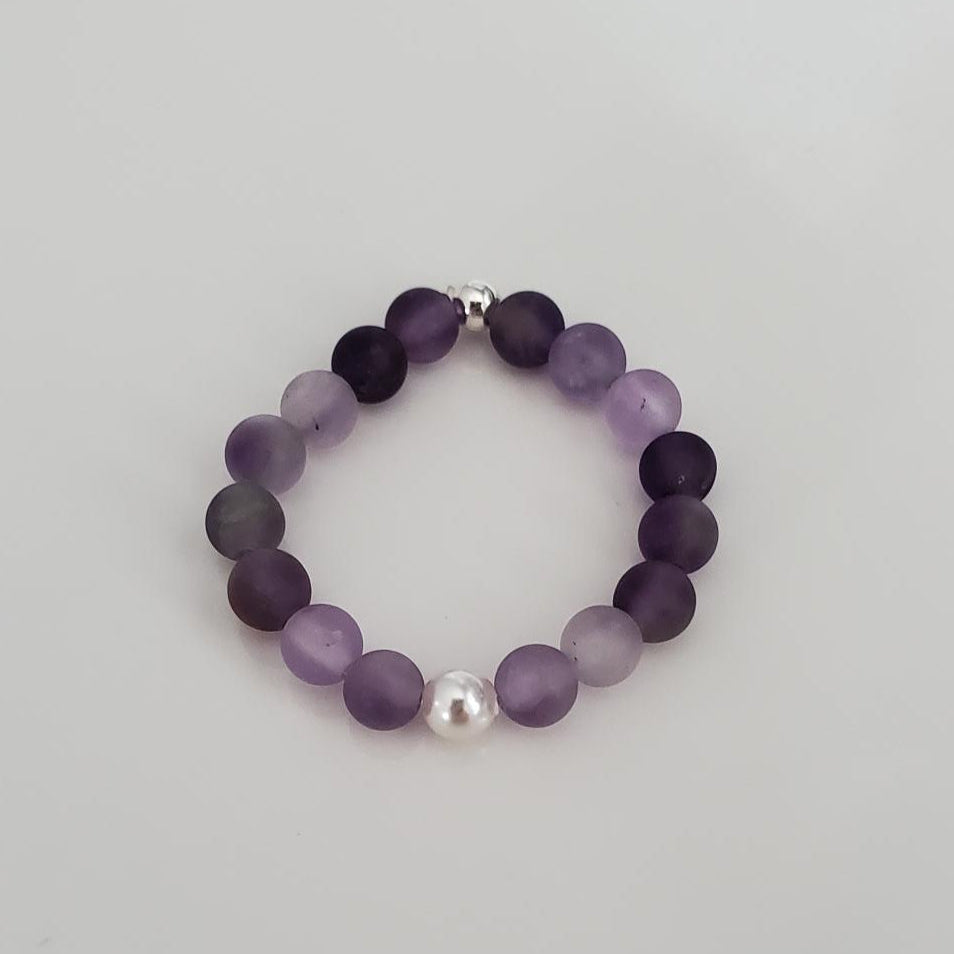 Matte Amethyst and Pearl Stretch Ring Plein De Vie Jewelry