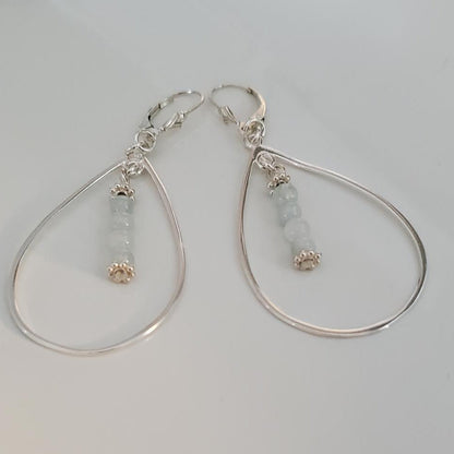 Sterling Silver Fleur-de-Lis and Aquamarine Teardrop Earrings Plein De Vie Jewelry