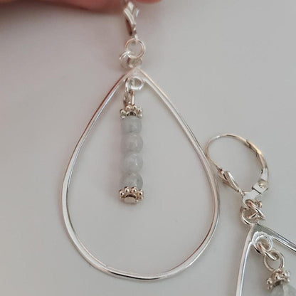 Sterling Silver Fleur-de-Lis and Aquamarine Teardrop Earrings Plein De Vie Jewelry