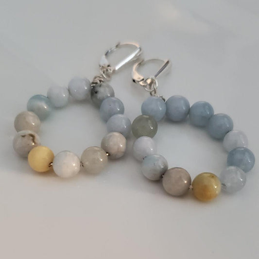 Sterling Silver and Aquamarine Circle Earrings