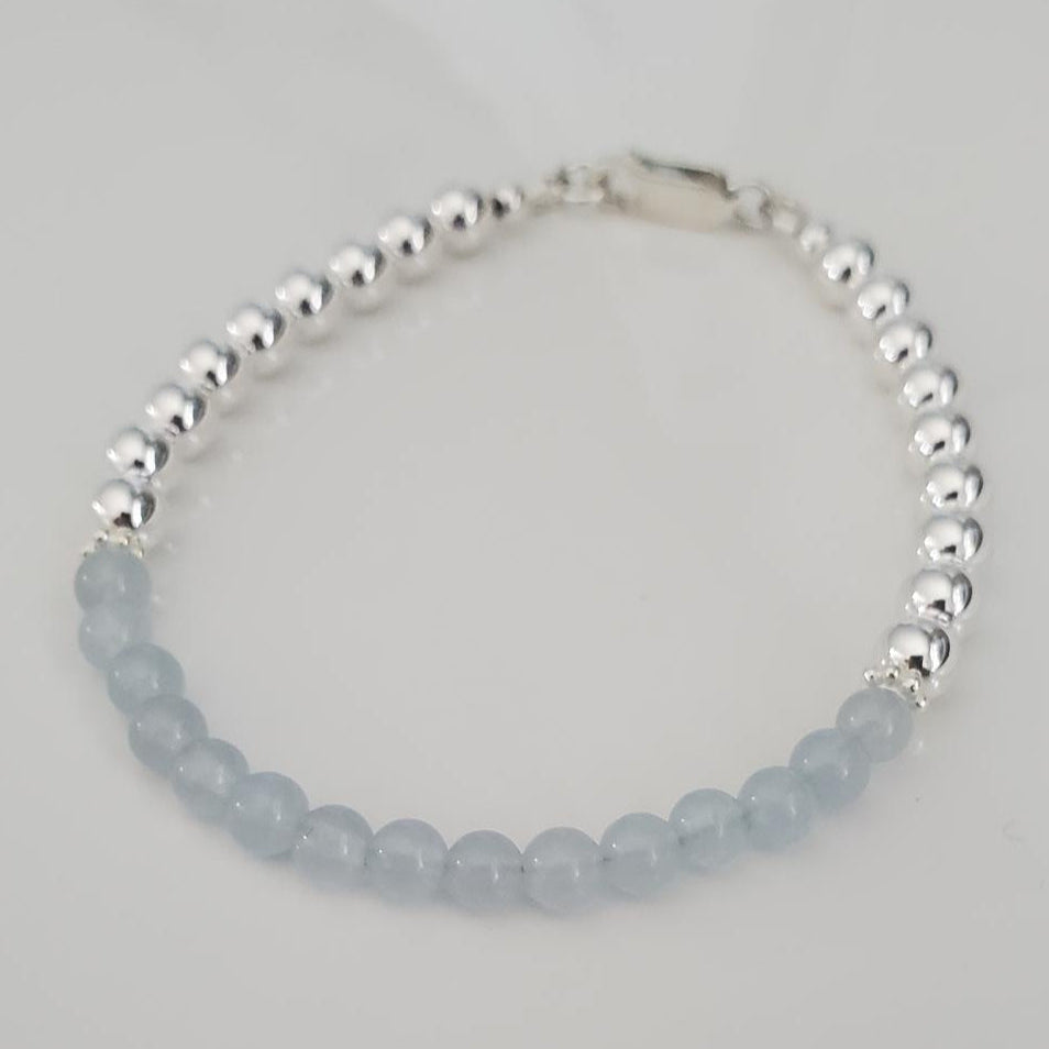 Sterling Silver and Aquamarine Bead Bracelet Plein De Vie Jewelry