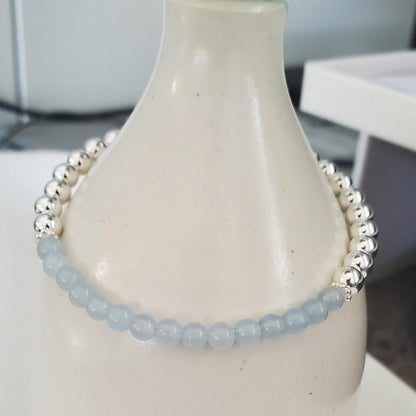 Sterling Silver and Aquamarine Bead Bracelet Plein De Vie Jewelry