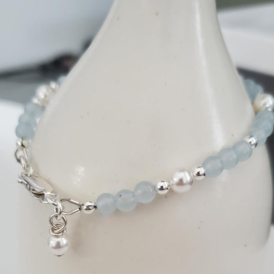 Sterling Silver, Aquamarine and Pearl Bracelet