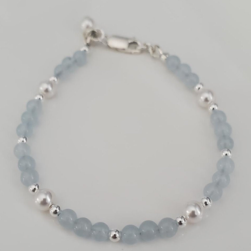 Sterling Silver, Aquamarine and Pearl Bracelet