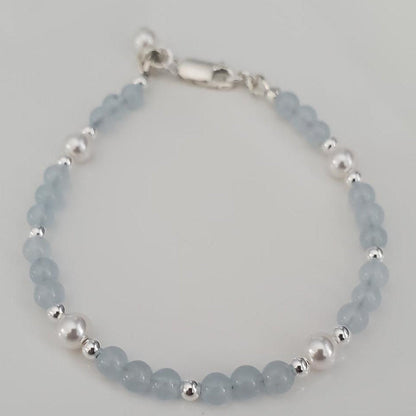Sterling Silver, Aquamarine and Pearl Bracelet Plein De Vie Jewelry