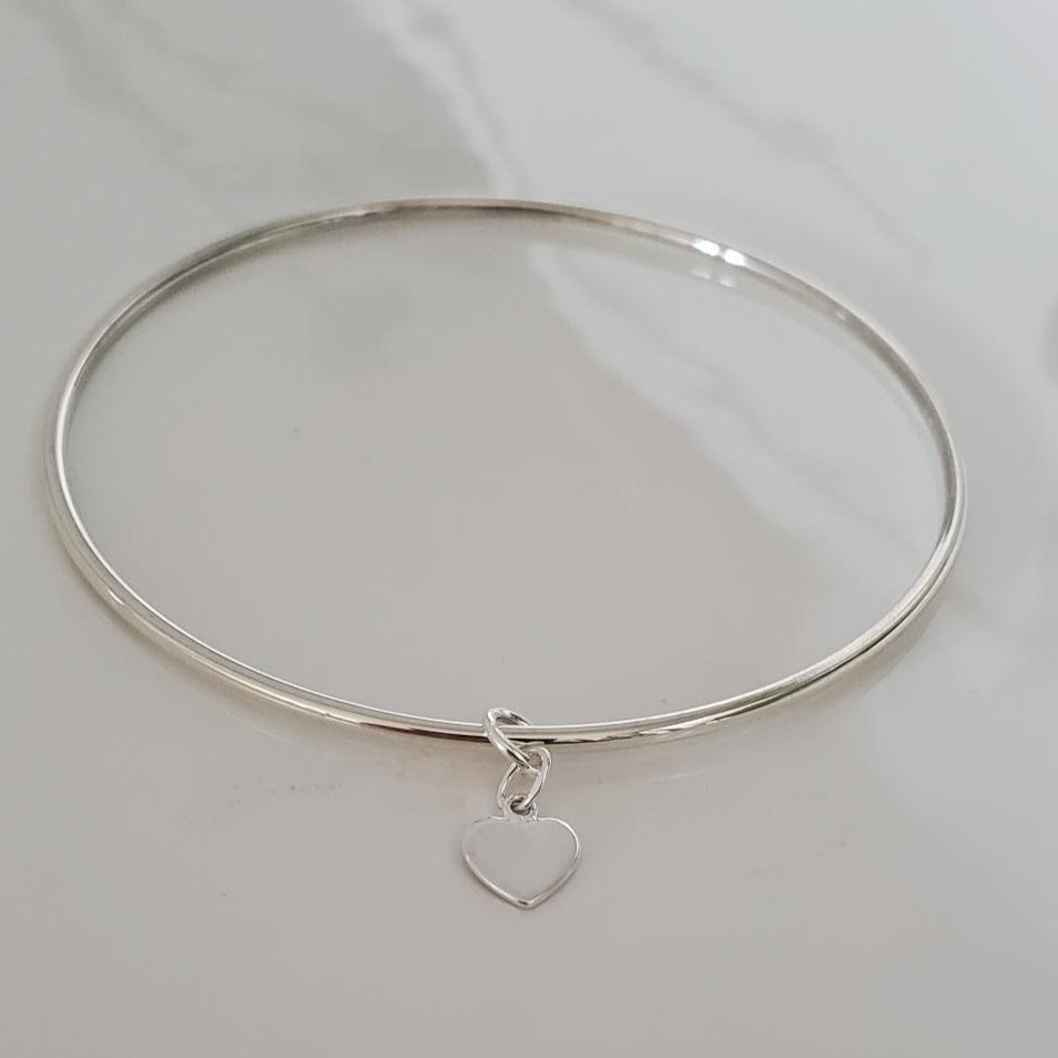 Sterling Silver Heart Charm Bangle