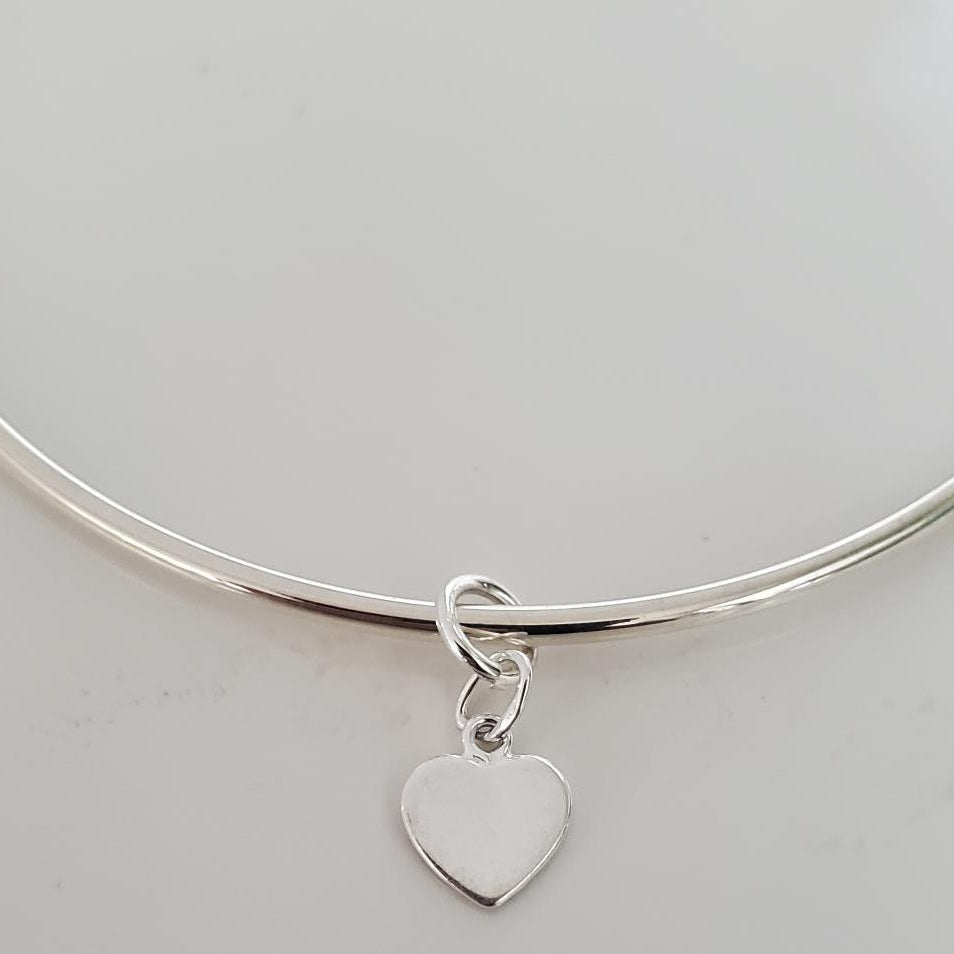 Sterling Silver Heart Charm Bangle