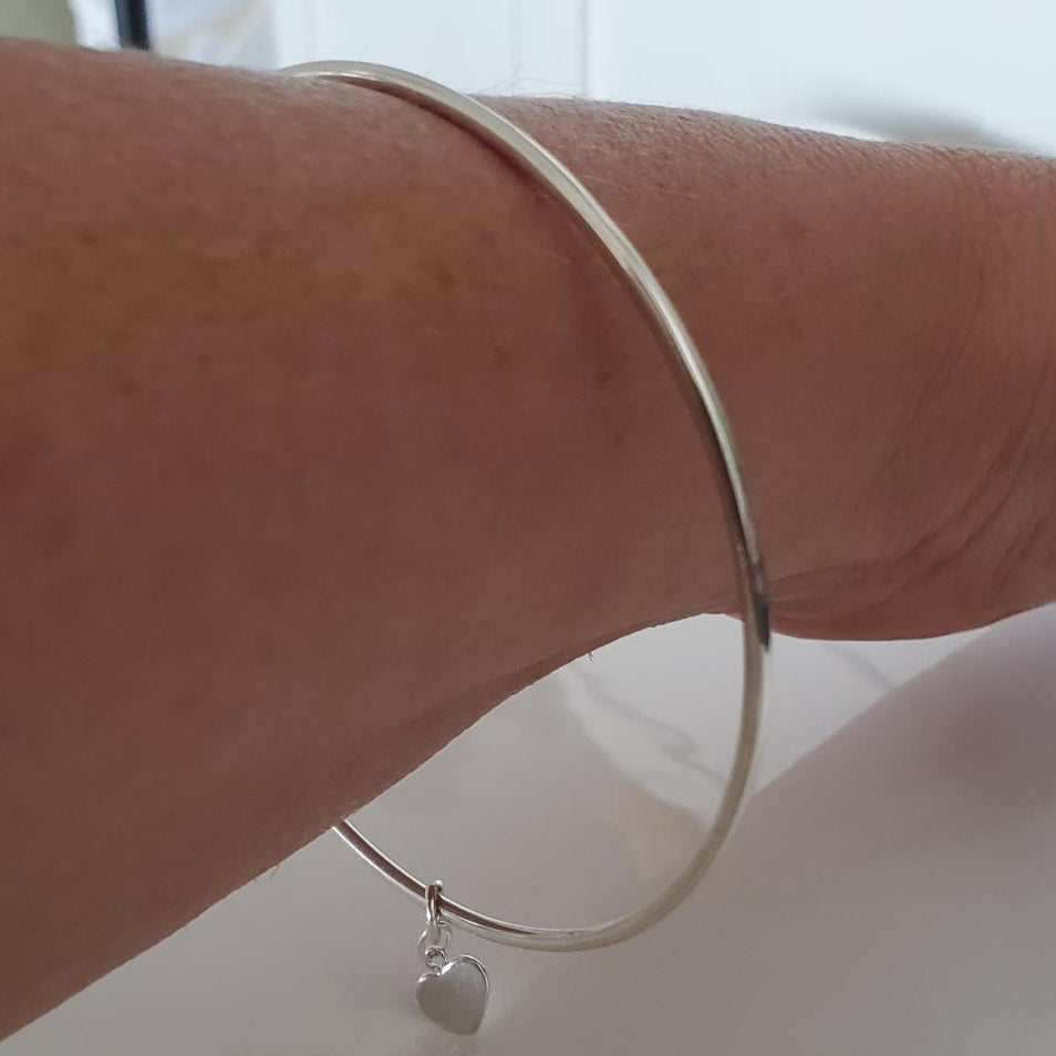 Sterling Silver Heart Charm Bangle