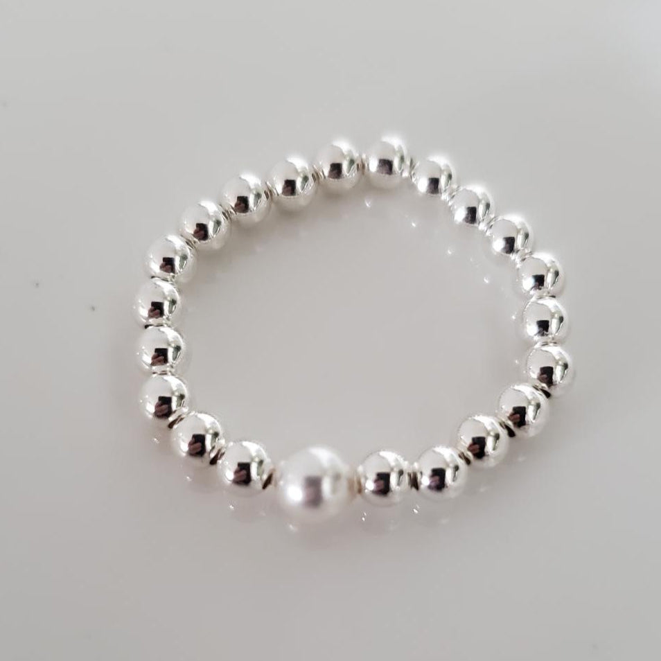 Sterling Silver Beaded Ring with Swarovski White Pearl