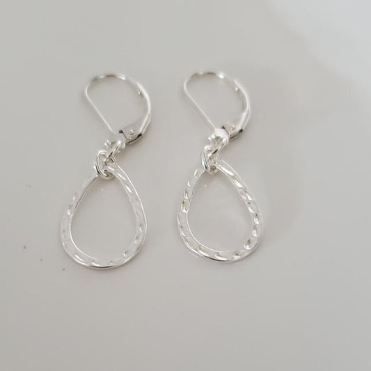 Sterling Silver Textured Teardrop Leverback Earrings