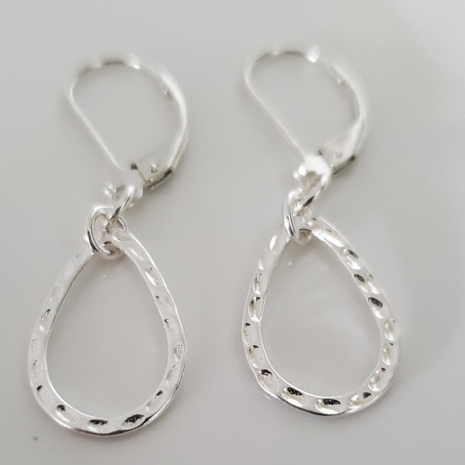 Sterling Silver Textured Teardrop Leverback Earrings