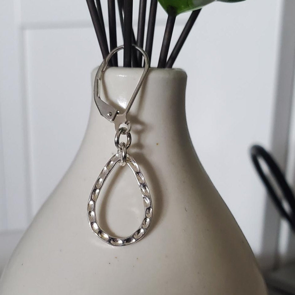 Sterling Silver Textured Teardrop Leverback Earrings