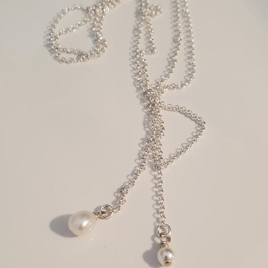 Sterling Silver Pearl Lariat Necklace