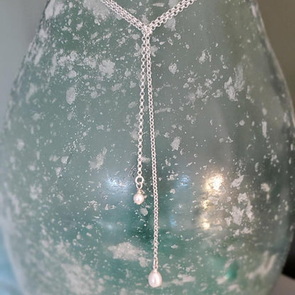 Sterling Silver Pearl Lariat Necklace Plein De Vie Jewelry