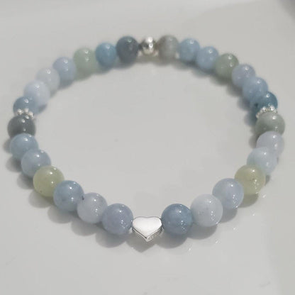 Aquamarine & Sterling Silver Heart Stretch Bracelet Plein De Vie Jewelry