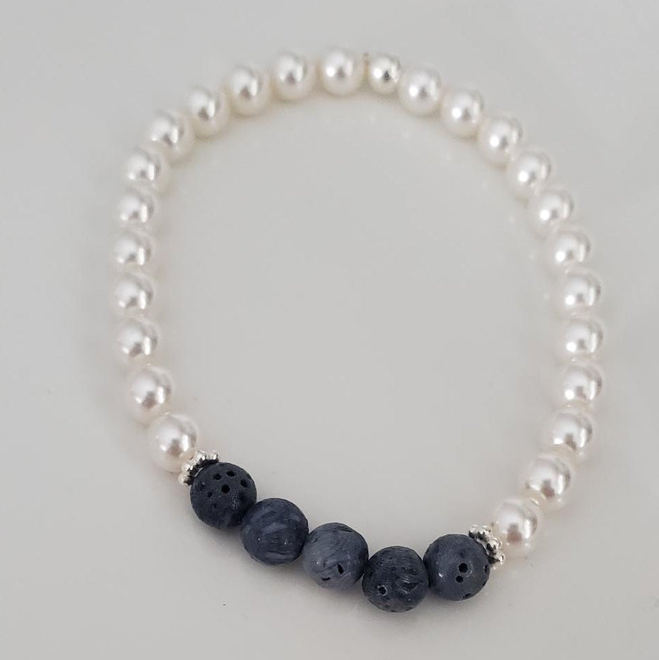 Swarovski Pearl & Blue Coral Stretch Bracelet Plein De Vie Jewelry
