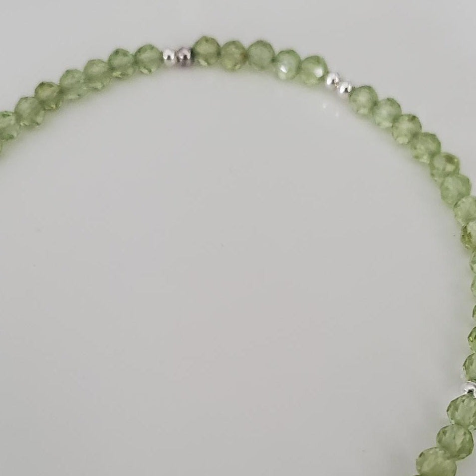 Peridot Micro Faceted Gemstone Bracelet with Sterling Silver Heart Charm Plein De Vie Jewelry