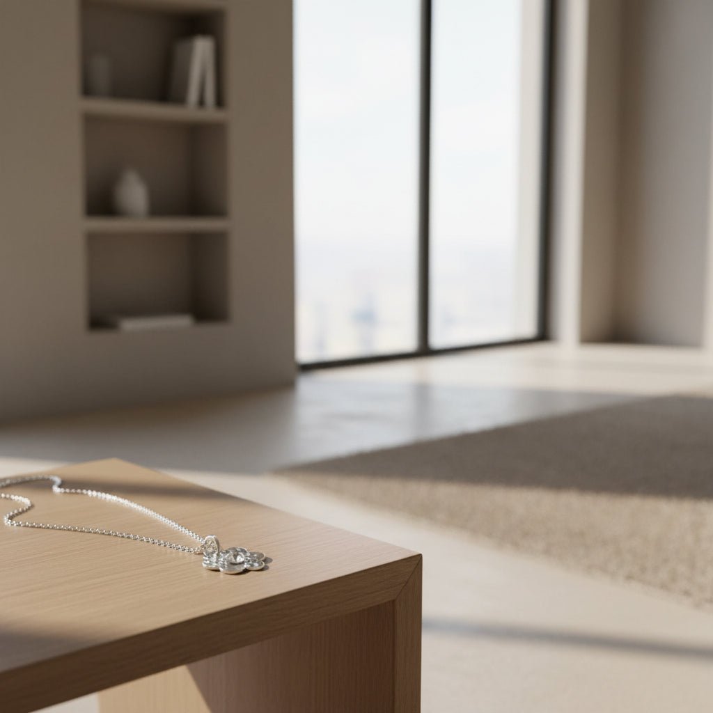 Moodmaker Flower Pendant Necklace in Sterling Silver with Swarovski Crystal Plein De Vie Jewelry