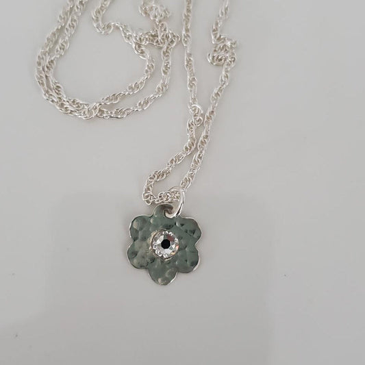 Moodmaker Flower Pendant Necklace in Sterling Silver with Swarovski Crystal Plein De Vie Jewelry