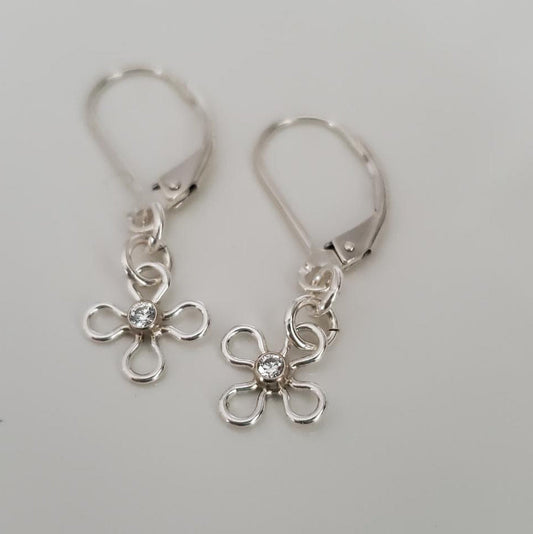 Bloom Everyday Flower Earrings in Sterling Silver — Blue Topaz or Crystal Plein De Vie Jewelry