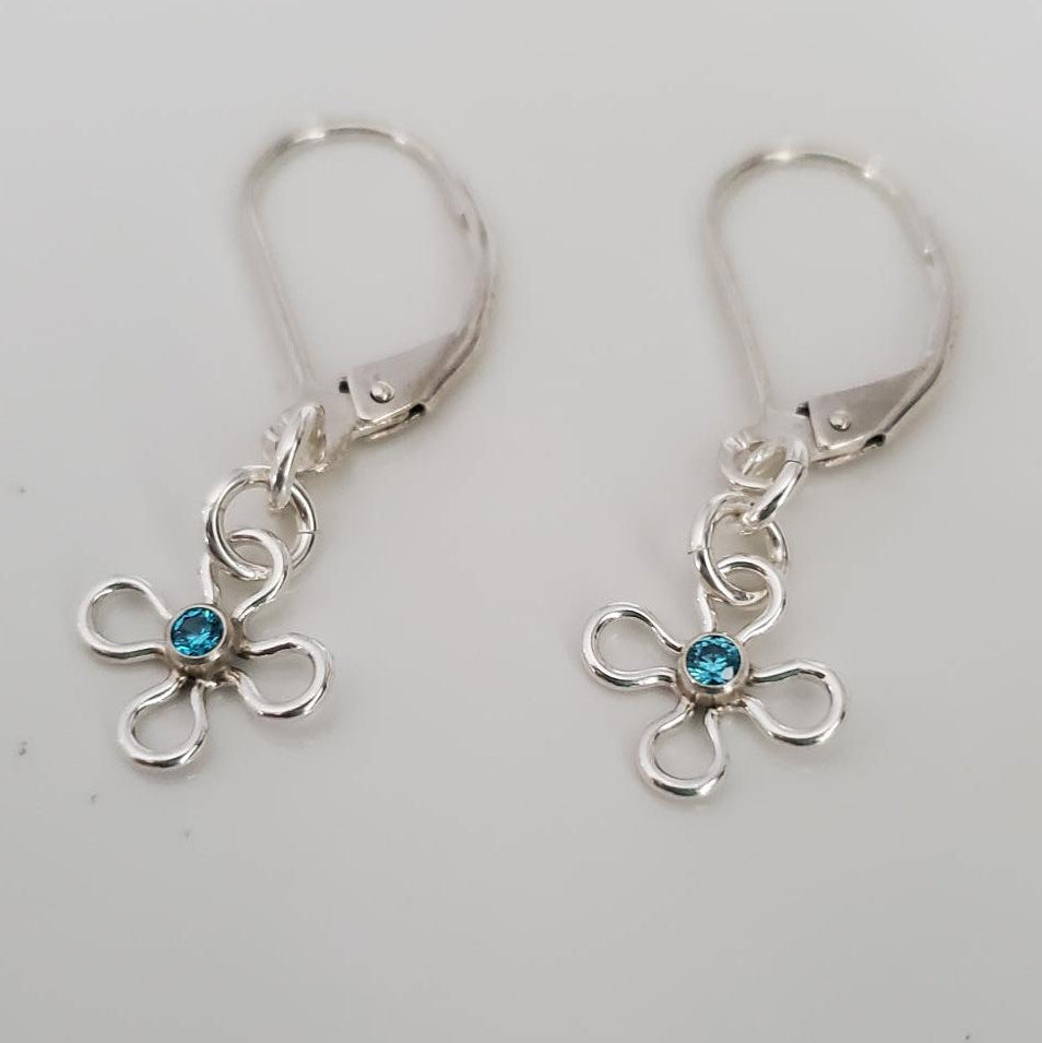 Bloom Everyday Flower Earrings in Sterling Silver — Blue Topaz or Crystal Plein De Vie Jewelry